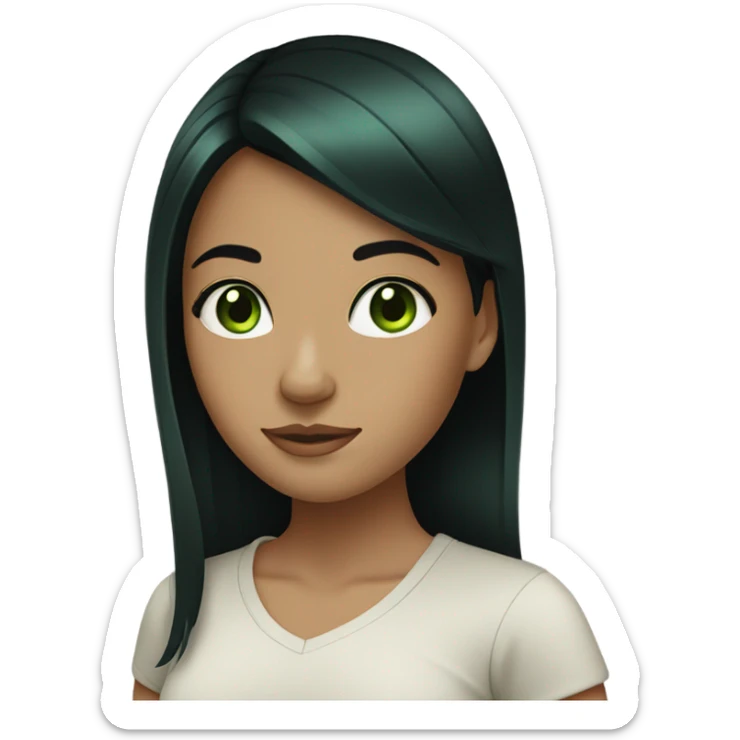A girl whit straight black hair whit green dark eyes  sticker