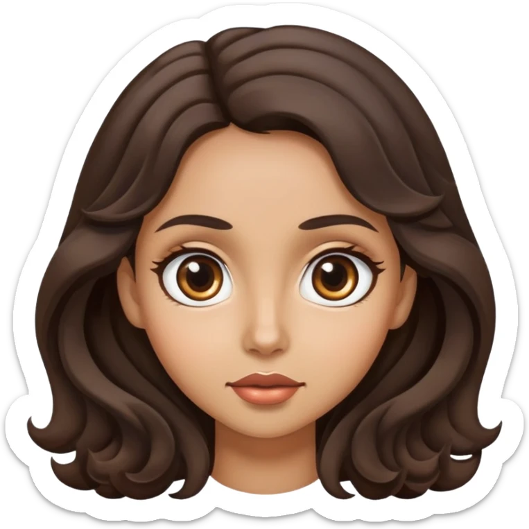 woman face with big eyes, medium skin tone, and dark wavy hair sticker