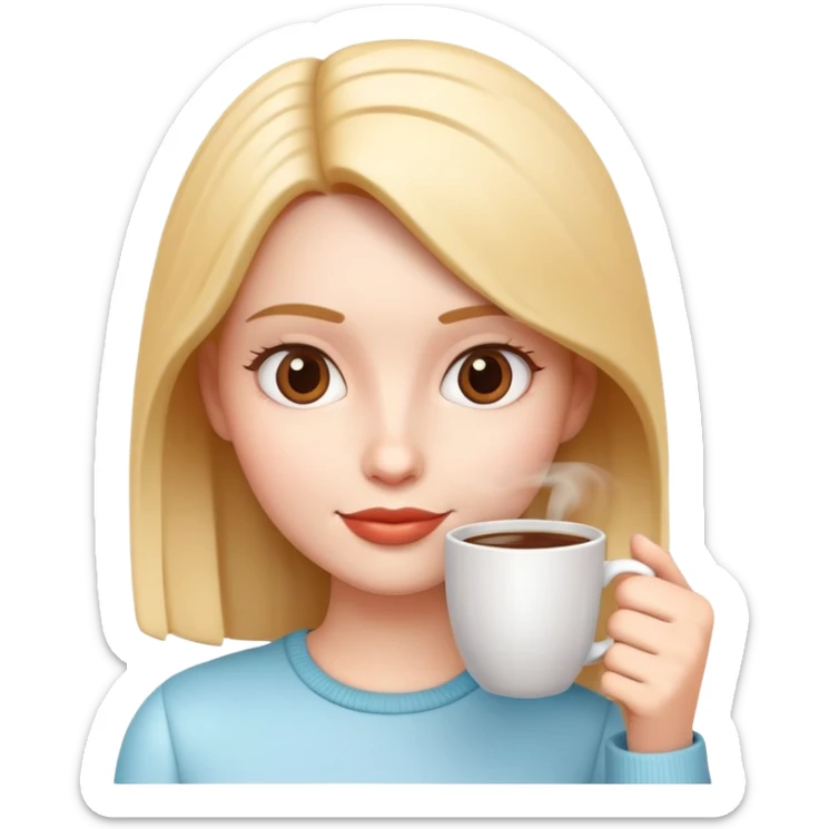 generate realistic detailed girl with cup of coffee in hand in 3d style sticker