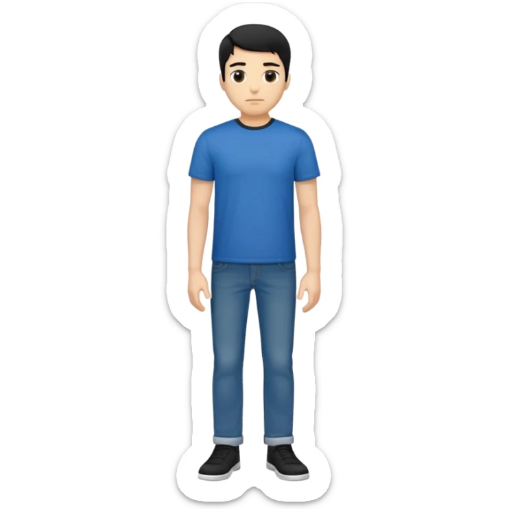 man with short black hair, black t-shirt, blue jeans, standing, facing viewer sticker