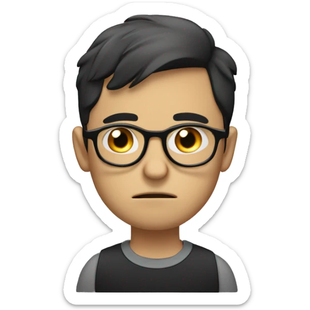 Sad Emote: A white boy with short black hair and black-framed glasses, with a tear rolling down his cheek and a frown on his face. sticker