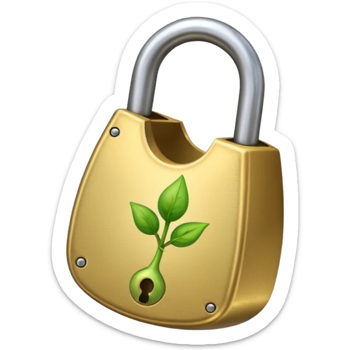 A seed germinating with a sprout sticking out of it in the shape of a pad lock with the seed being the body of the padlock and the sprout being the shackle of the padlock. But it looks more like a seed and a sprout rather than anything else sticker