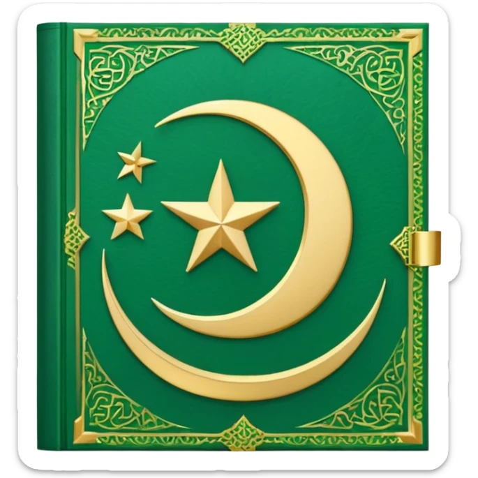 Closed Quran with the Islamic Symbol on it (moon and star) green from left to right sticker