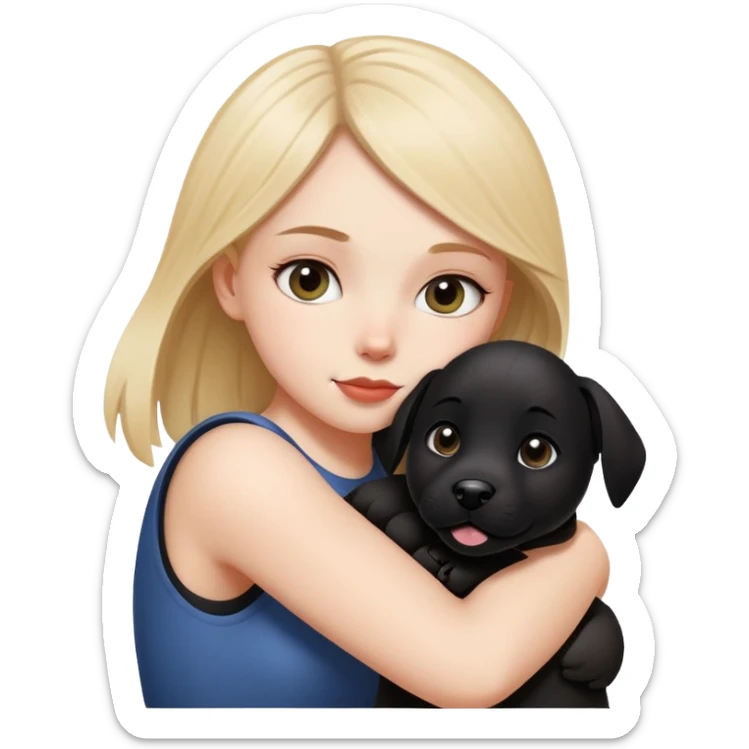 A white girl hugged a black Changmao dog with a little white on the corner of its mouth sticker