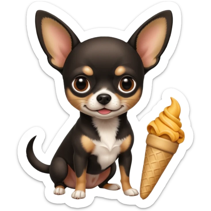 Perro chihuahua de color negro con tres patas y con un cono para perro sticker