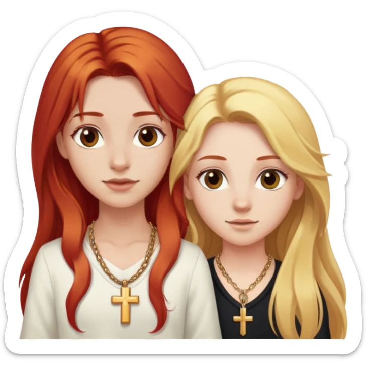 Red hair girl with long hair, a nose ring and blonde hair girl with long hair and a cross necklace posing sticker