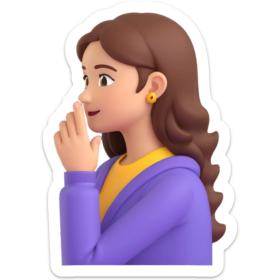 girl listening to viewer, side view, hand to ear, emoji style sticker
