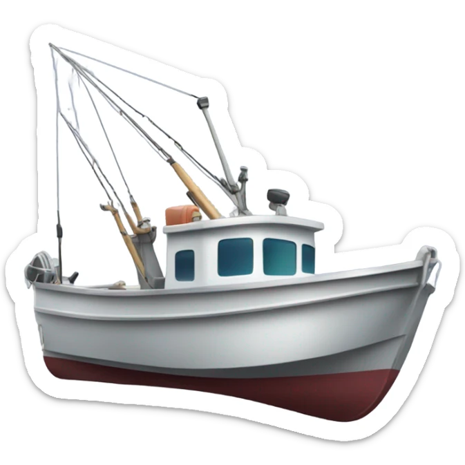 A little aluminium open fishing boat with no cabin, an outboard motor and lots of fishing rods on the sea sticker
