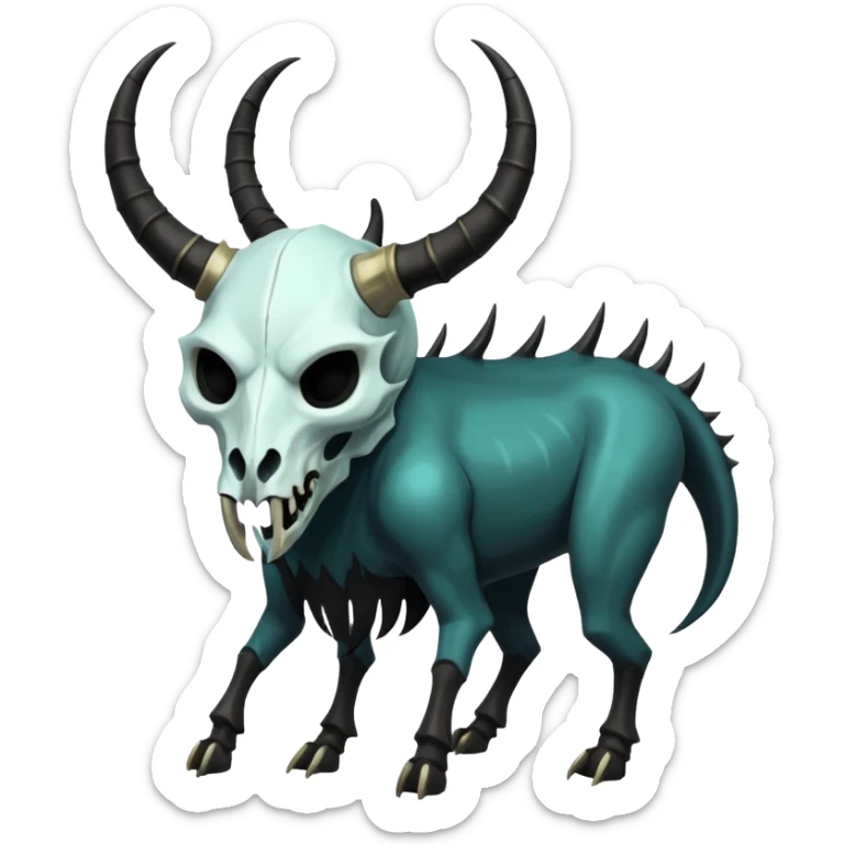 Shiny Dark Edgy  Inteleon-Amaura-Fakémon-hybrid-creature (full body) with a horned animal-skull-mask sticker
