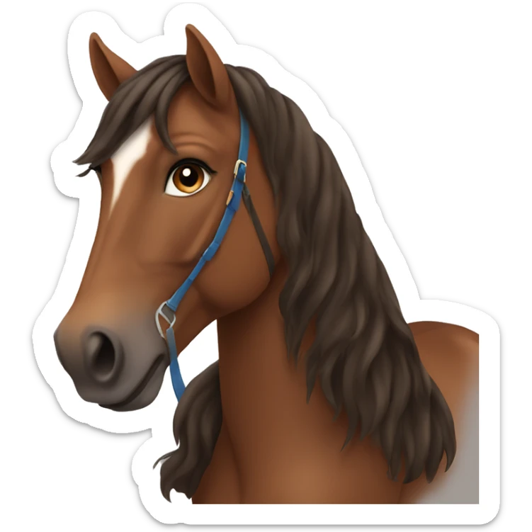 girl with long brown hair and blue eyes on a horse sticker
