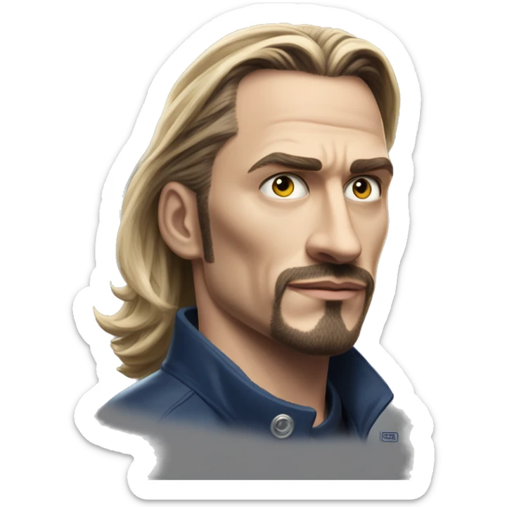 IKEA co-worker FBI Zlatan in Marvel Avengers style, oil paint, mysterious eyes, intricate lips, masterpiece pose, odd perspective, beautiful, desirable, logical sticker