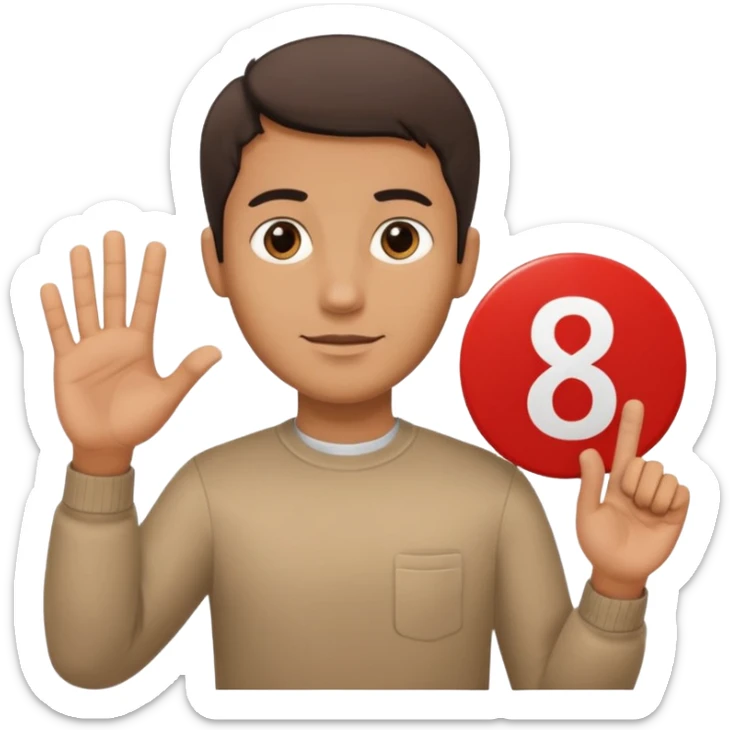 Un bonhomme tenant une pancarte avec le numéro 6 dans la main gauche et une pancarte avec le numéro 7 dans la main droite  sticker