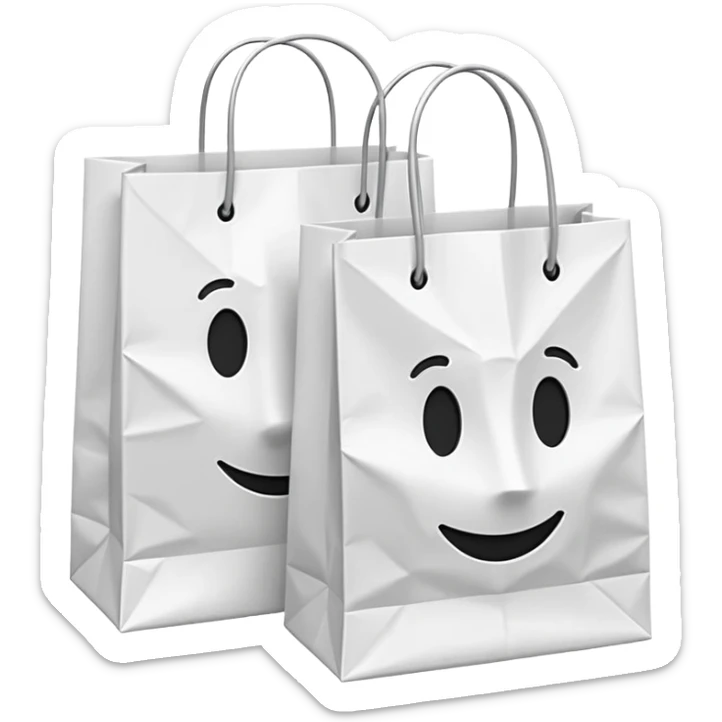 A 3D emoji of two white paper shopping bags, one large and one small, s sticker