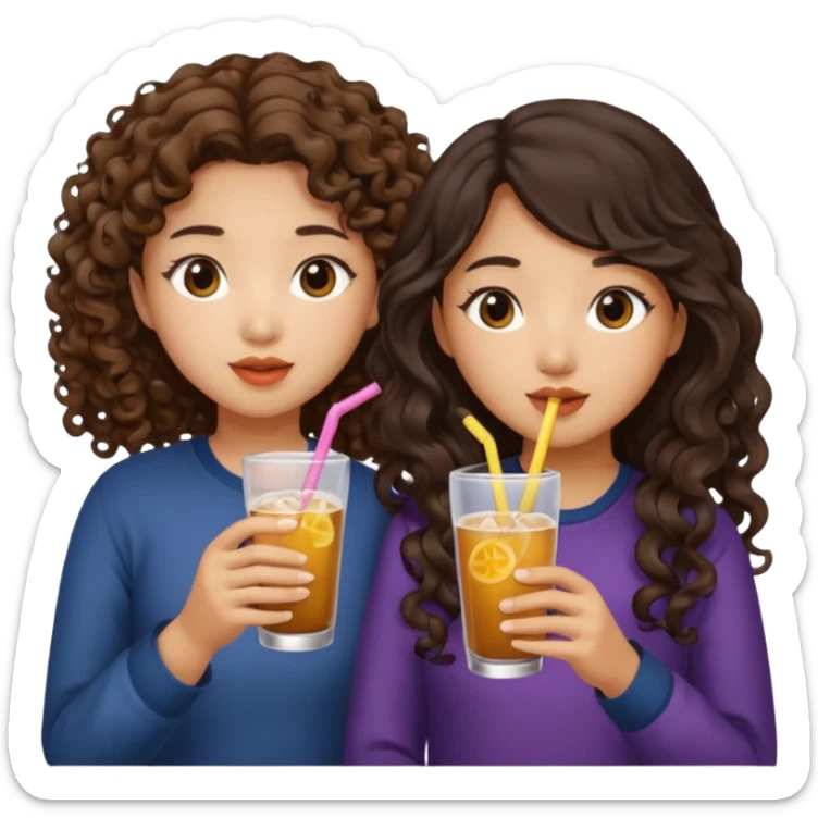 Two girls drinking they’re both Asian but one has curly brown hair and the other has long dark hair sticker