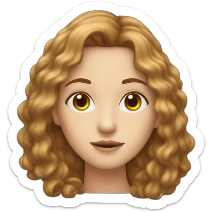 A white woman with brown wavy hair, a strand of hair covering the left eye. sticker