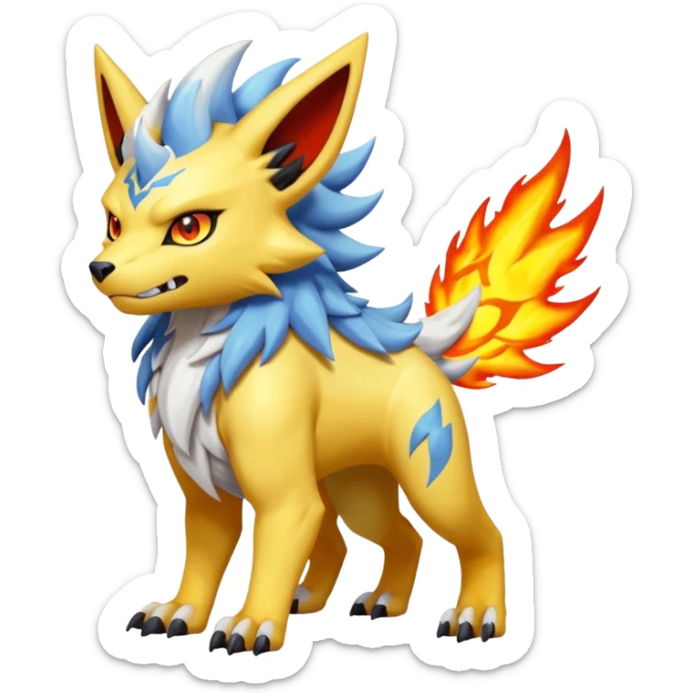 Fiery ablaze magmatic lava evil angry cute ethereal WereGarurumon-Zeraora-Renamon-Absol-fusion-hybrid-creature (full body sticker
