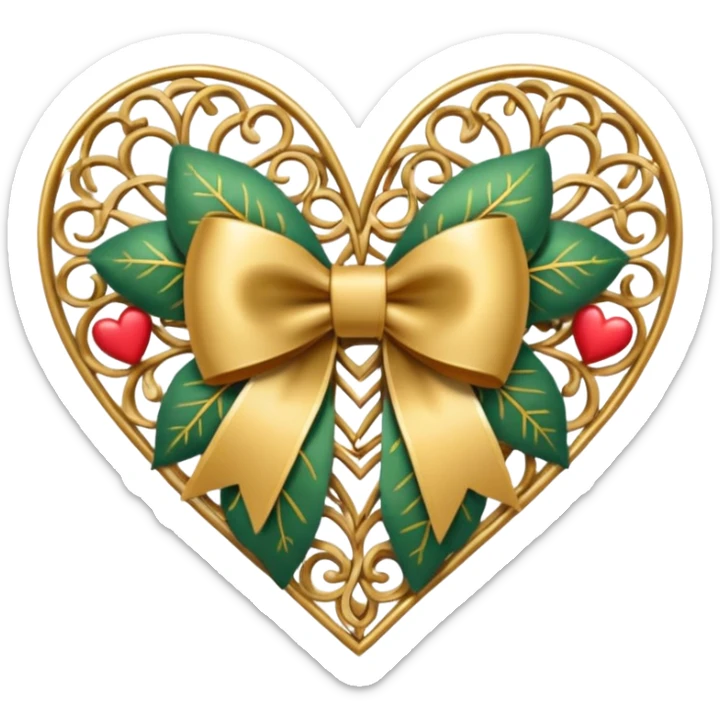 nature-inspired heart with a gold bow and heart pattern on the bow sticker
