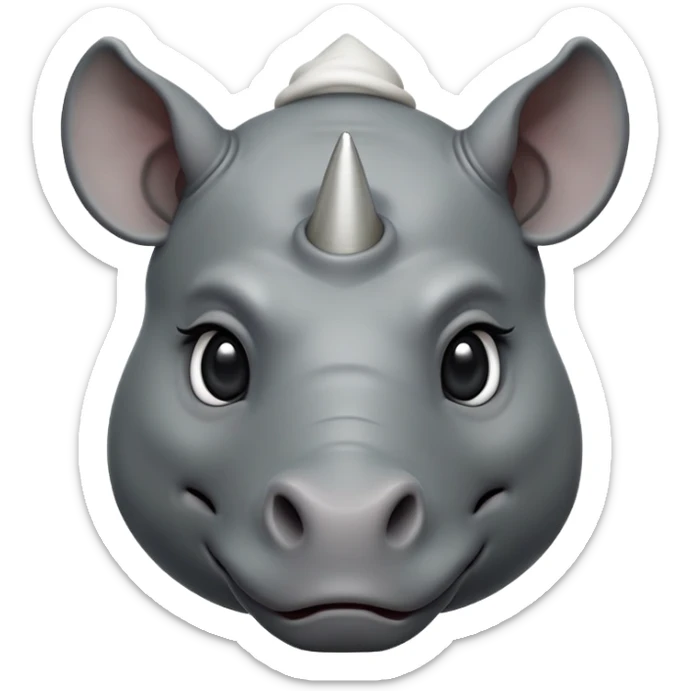cinematic-noble-cute-rhinoceros-portrait-emoji,slate-grey-hide-poised-and-regal,-with-a-massive,-powerful-build-and-a-thick,--deep-set-soulful-piercing-eyes,-simplified-yet-sharp-and-sophisticated-features,-highly-detailed,-large-black-eyes, white horn, front facing sticker