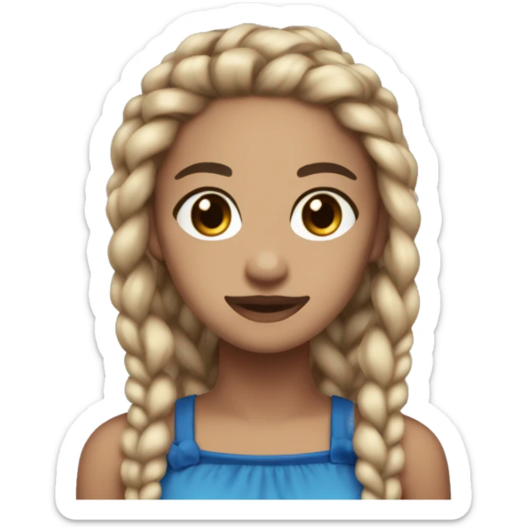 Light skin long blue braids brown eyes with a blue bow and a black crop top sticker