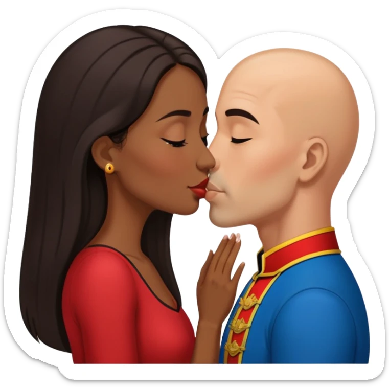 short venezuelan woman with long dark hair kissing tall bald Mexican  man sticker