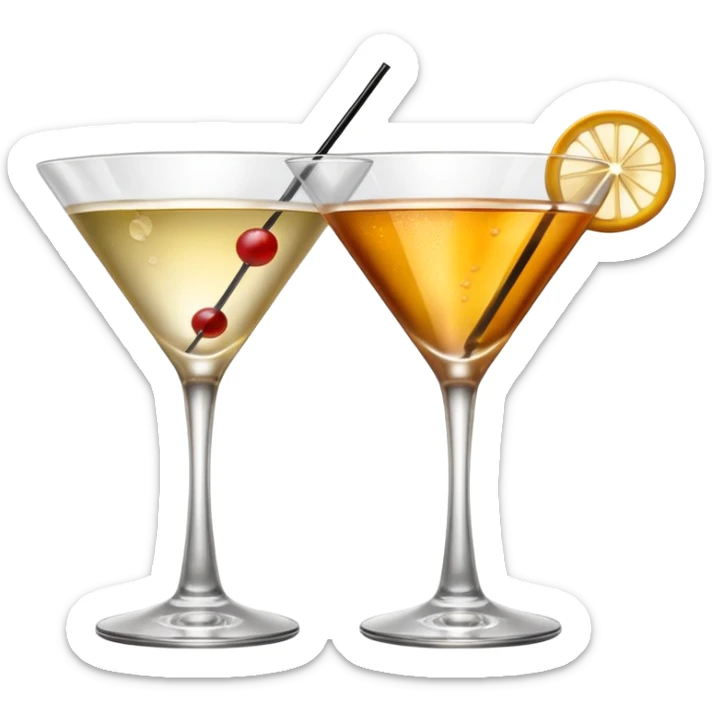 two realistic glasses of cocktail in emoji style, martini glass shape, no straw, no fruit, no ice sticker