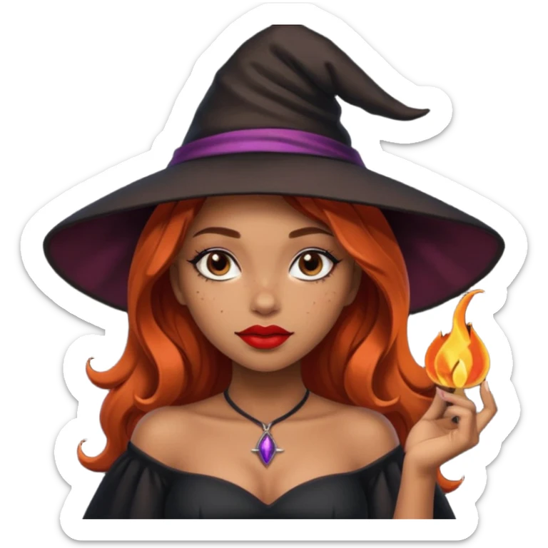 Pretty girl with Light brown skin and freckles dressed as a sexy Witch sticker