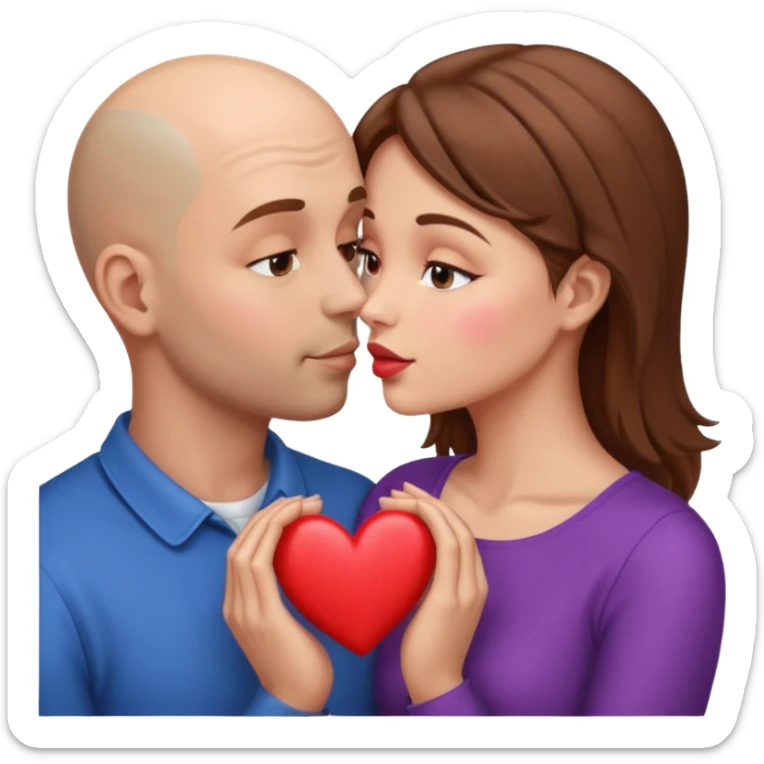 Loving couple kissing, Love, hearts. Woman brown hair, man is bald sticker