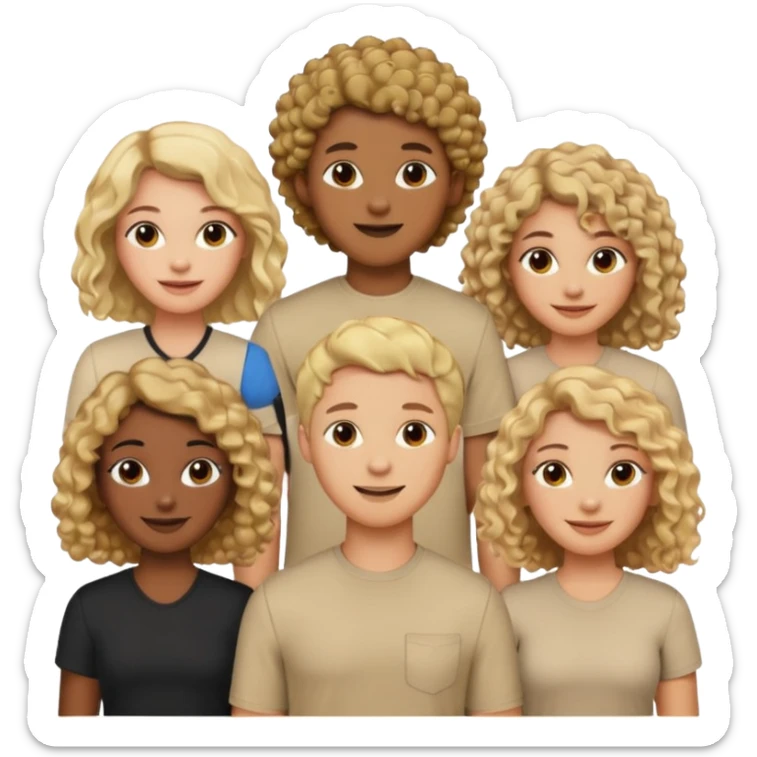 group of people  together ; men and women with brown, blonde, black hair- short hair, long hair and curly hairr wearing beige shirts aesthetic no collar, brown people, white people, black people sticker