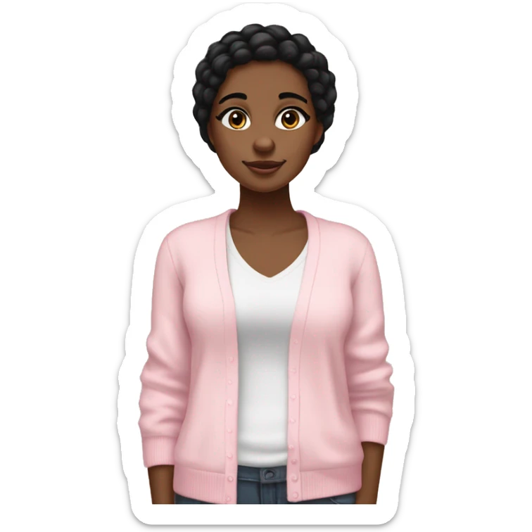 Brownskin black girl with straight black hair in rlly baby pink shirt and white cardigan and long eyelashes  sticker