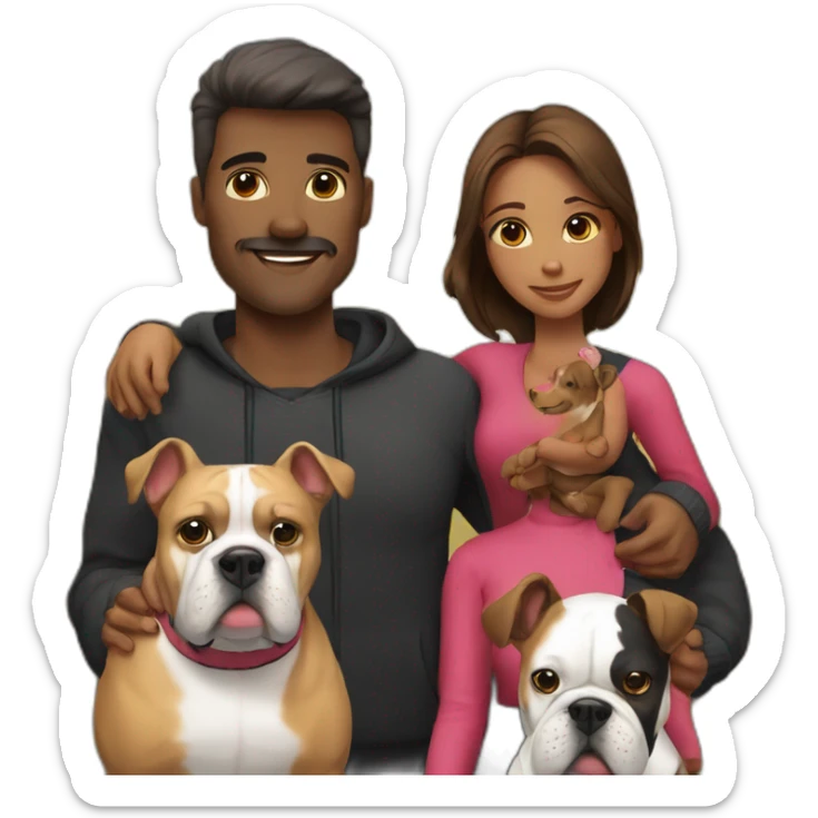Family-with-father-mother-two-daughters-and-bulldog-Francés-dog-black sticker
