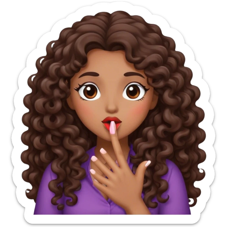 Brown woman with dark brown long curly hair blowing a kiss  sticker