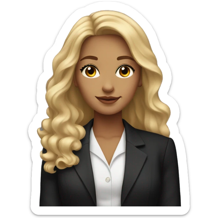 A professional young woman with long, wavy blonde hair, brown eyes,dressed in a black blazer over a white blouse. sticker