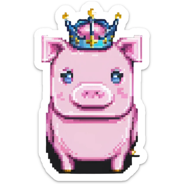 minecraft pig full body pink blocky animal with square head wearing a crown sticker
