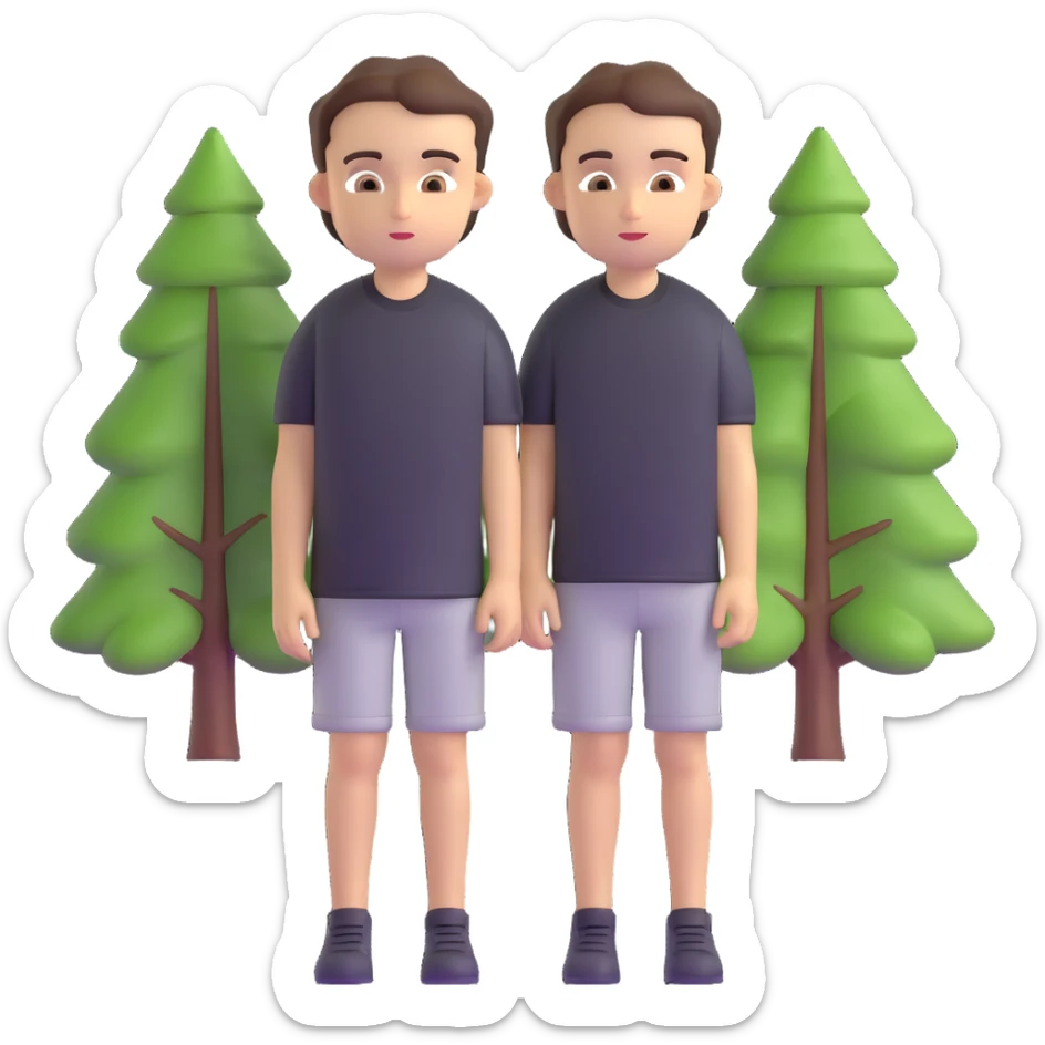 boy with straight short brunette hair brown eyes black tshirt on and tree behind sticker