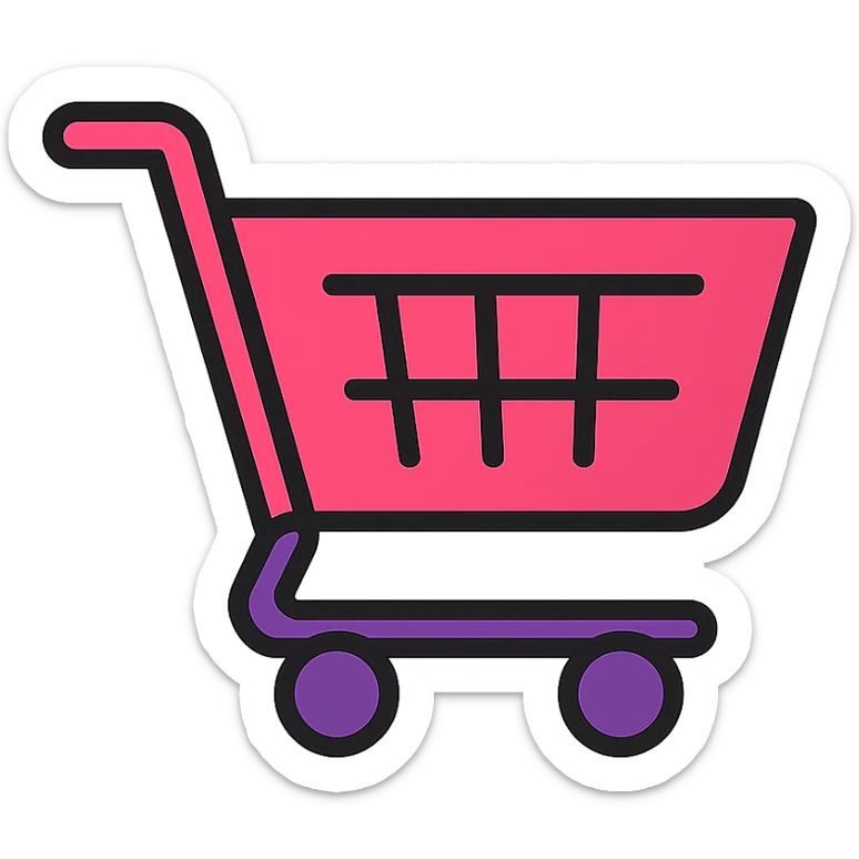 modern style grocery shopping cart icon, bright pink and purple colors, transparent background, PNG sticker