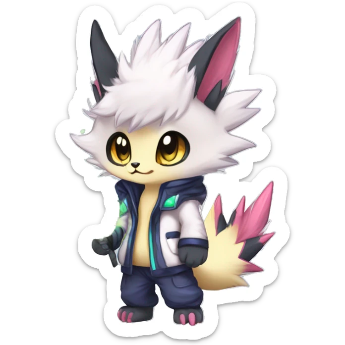 Anthro Scalie Spiky Cool Edgy Magical Shiny Colorful Pastel Sparkle Kemono-style Chibi Fantasy-Animal-Fakémon-Pokémon-Hybrid Fur Sona Aesthetic Full Body sticker