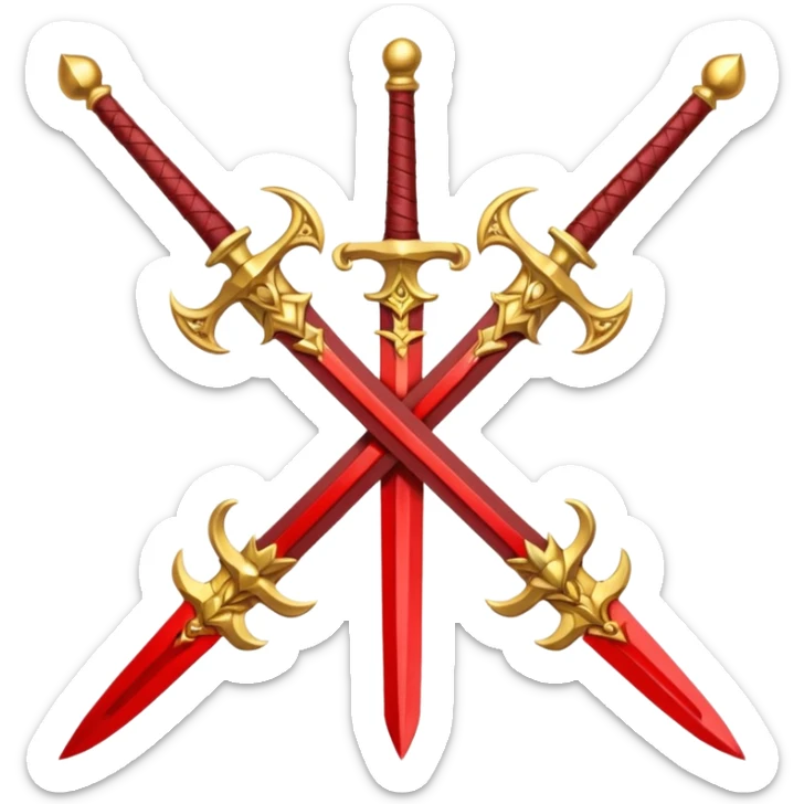 Golden fiery royal two crossed swrods with red gem and golden blade and golden handle sticker