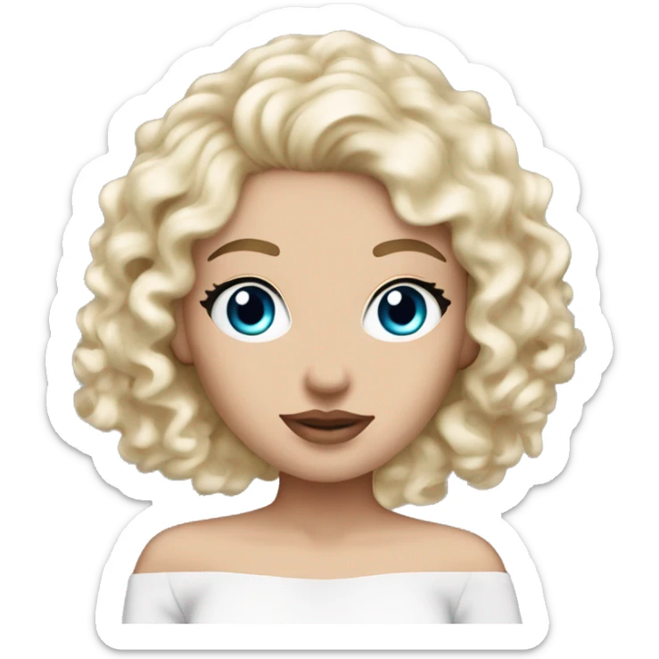 White girl- ocean blue eyes closed- beauty face mask massage full care- blonde curly hair pink headband white off shoulder shirt sticker