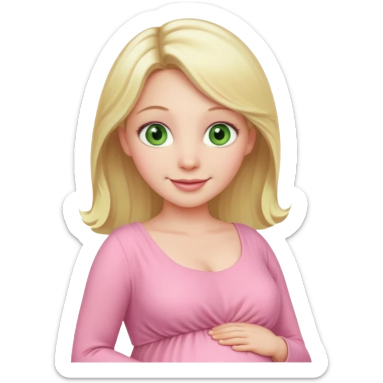 blond pregnant woman in pink pale dress with green eyes sticker
