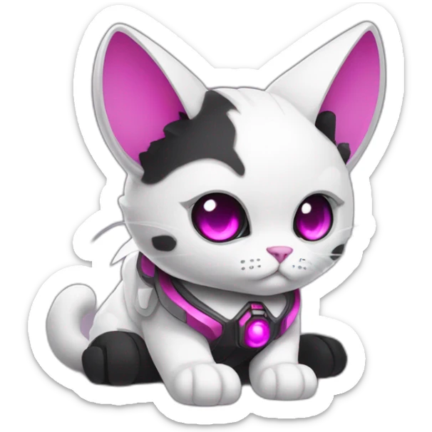 Gundam cat with black furr and magenta eyes, sitting on the floor sticker