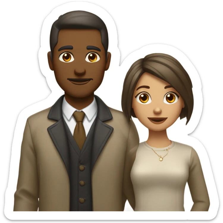 Un homme et une femme au cheveux brun foncé avec leur HUSKY beige doré sticker