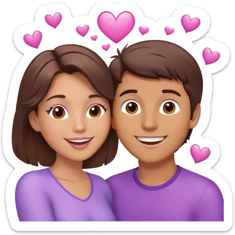 White brunette human man with rays of light Heart kisses a pastel purple woman sticker