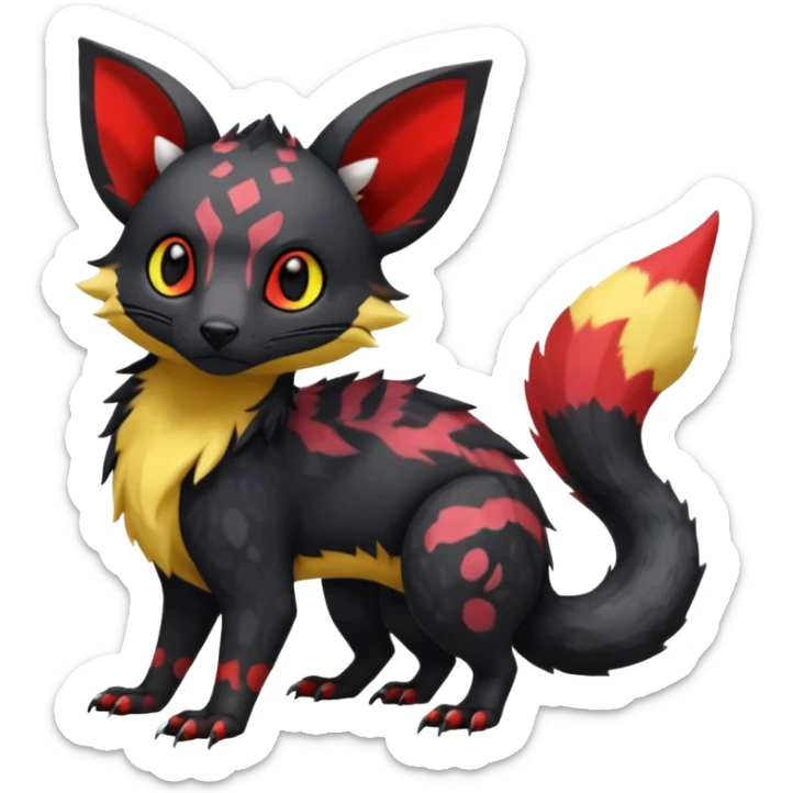 Rare exotic cute epic aesthetic gothic colorful Salandit-Eevee-Civet-species-Fakemon-hybrid-creature, with markings, full body sticker