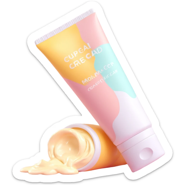 empty crumpled hand cream tube, pastel colors, very squished and wrinkled, cap on sticker