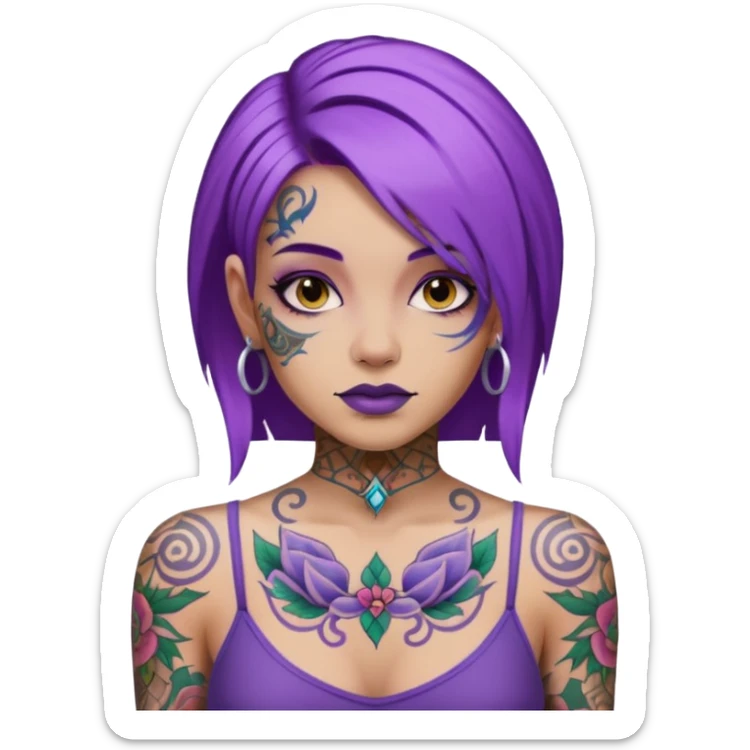 women with tatoos and hightlight that tatoos with purple hair sticker