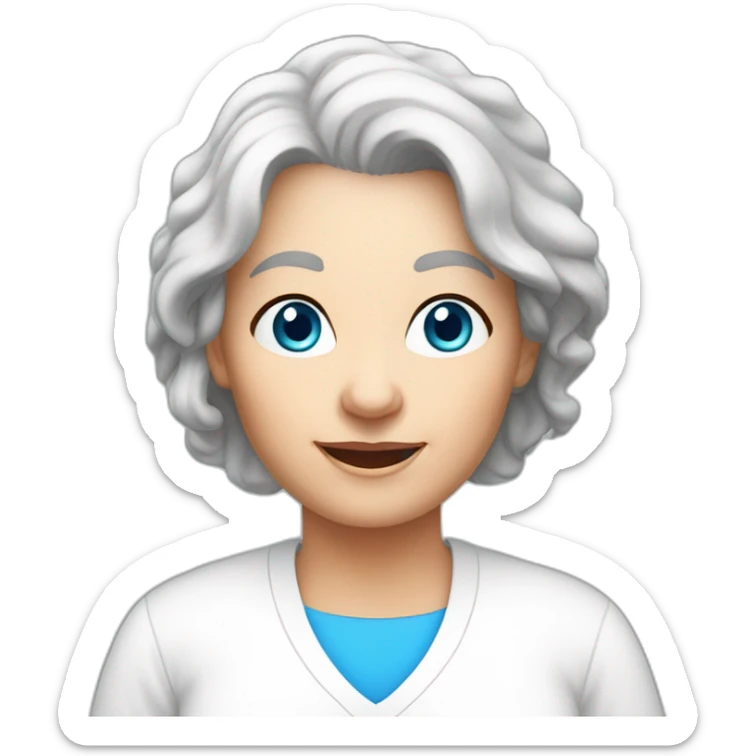 White 63 yrs old woman dark brown hair blue eyes with a white T-shirt sticker