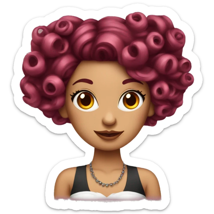 Beautiful tattooed  burgundy long haired woman with curlers in her hair sticker