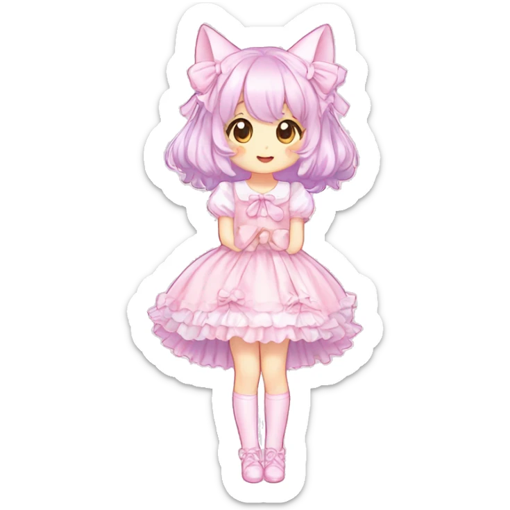 Shiny Blushing Cute Romantic Kawaii Beautiful Pastel Lolita Anime Catgirl Trending Style Cottagecore Pastelcore  full body sticker