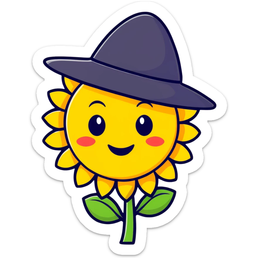 Happy Ukrainian emoji with sunflower and traditional Ukrainian hat sticker