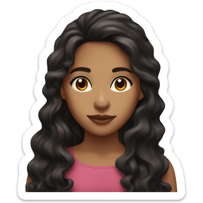 girl latina wavy long hair black dark brown almond eyes sticker